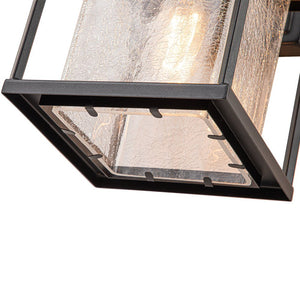 LightFixturesUSA-IP23 1-Light Black Textured Glass Outdoor Wall Lantern-Wall Sconce-1 Light-Matte Black