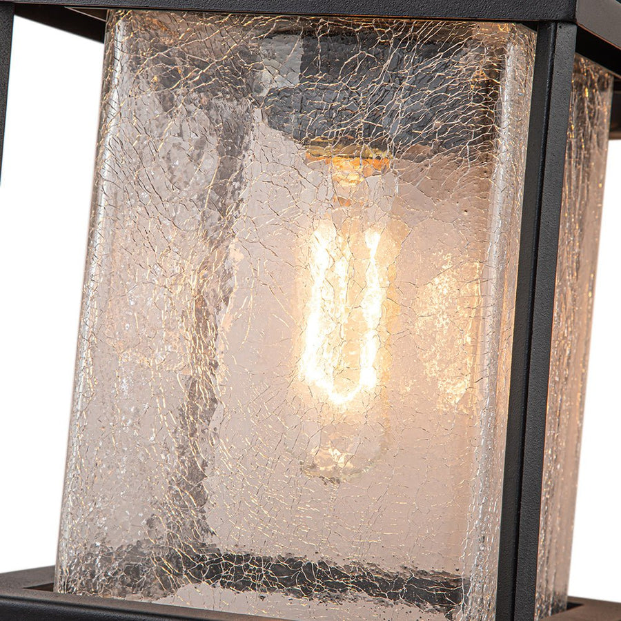 LightFixturesUSA-IP23 1-Light Black Textured Glass Outdoor Wall Lantern-Wall Sconce-1 Light-Matte Black