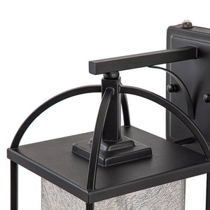 LightFixturesUSA-IP23 1-Light Black Textured Glass Outdoor Wall Lantern-Wall Sconce-1 Light-Matte Black