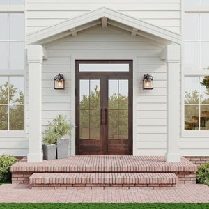 LightFixturesUSA-IP23 1-Light Black Textured Glass Outdoor Wall Lantern-Wall Sconce-1 Light-Matte Black