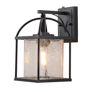 LightFixturesUSA-IP23 1-Light Black Textured Glass Outdoor Wall Lantern-Wall Sconce-1 Light-Matte Black