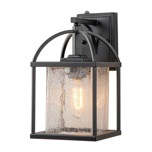 LightFixturesUSA-IP23 1-Light Black Textured Glass Outdoor Wall Lantern-Wall Sconce-1 Light-Matte Black