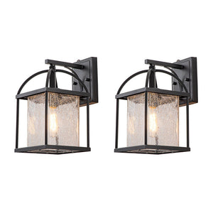 LightFixturesUSA-IP23 1-Light Black Textured Glass Outdoor Wall Lantern-Wall Sconce-2 Lights-Matte Black