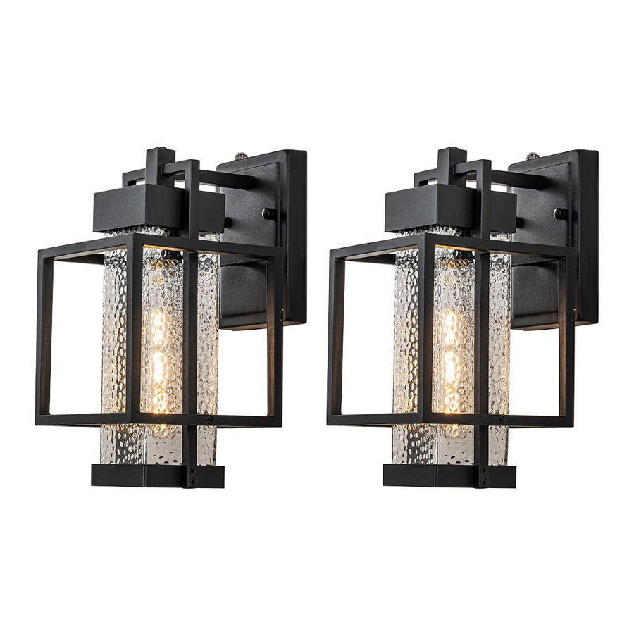 LightFixturesUSA-IP23 Black Water-Proof 1-Light Square Cage Outdoor Wall Sconce-Wall Sconce-2 Lights-Matte Black