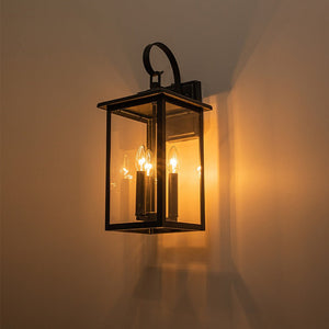 LightFixturesUSA-IP23 Matte Black Farmhouse 3-Light Lantern Outdoor Wall Light-Wall Sconce-1-Lt-Matte Black