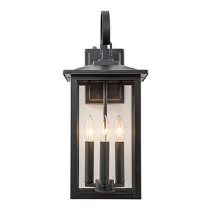 LightFixturesUSA-IP23 Matte Black Farmhouse 3-Light Lantern Outdoor Wall Light-Wall Sconce-1-Lt-Matte Black