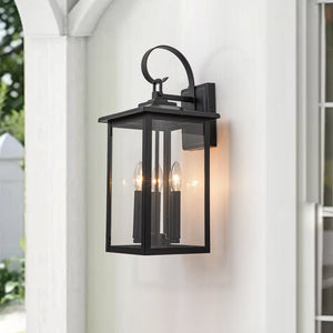LightFixturesUSA-IP23 Matte Black Farmhouse 3-Light Lantern Outdoor Wall Light-Wall Sconce-1-Lt-Matte Black
