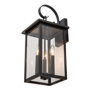 LightFixturesUSA-IP23 Matte Black Farmhouse 3-Light Lantern Outdoor Wall Light-Wall Sconce-1-Lt-Matte Black
