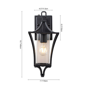 LightFixturesUSA-IP44 Black Water-Proof 1-Light Lantern Outdoor Wall Sconce-Wall Sconce-1 Light-Matte Black