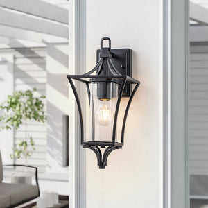 LightFixturesUSA-IP44 Black Water-Proof 1-Light Lantern Outdoor Wall Sconce-Wall Sconce-1 Light-Matte Black
