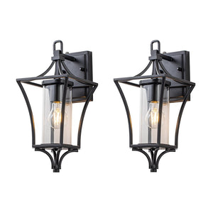 LightFixturesUSA-IP44 Black Water-Proof 1-Light Lantern Outdoor Wall Sconce-Wall Sconce-2 Lights-Matte Black