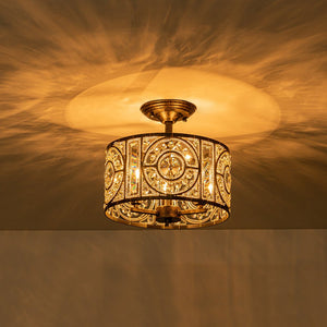 LightFixturesUSA-Luxe Moroccan Antique Crystal Drum Semi Flush Mount-Ceiling Light-Black-