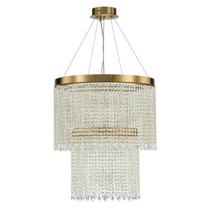 LightFixturesUSA-Luxury 2-Tier LED Cascade Crystal Round Chandelier-Chandelier-Brass (Pre-Order)-