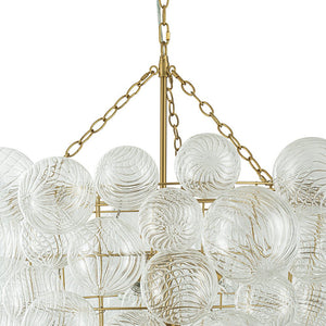 LightFixturesUSA-Luxury Cascade Cluster Ribbed Glass Bubble Entry Chandelier-Chandelier-Brass-
