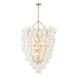 LightFixturesUSA-Luxury Cascade Cluster Ribbed Glass Bubble Entry Chandelier-Chandelier-Brass-