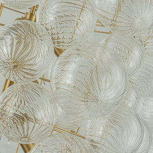 LightFixturesUSA-Luxury Cascade Cluster Ribbed Glass Bubble Entry Chandelier-Chandelier-Brass-