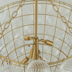 LightFixturesUSA-Luxury Cascade Cluster Ribbed Glass Bubble Entry Chandelier-Chandelier-Brass-
