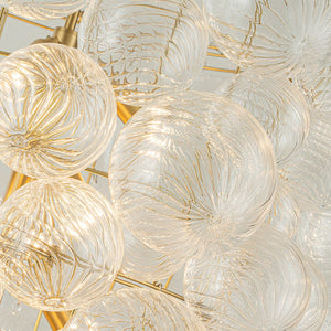 LightFixturesUSA-Luxury Cascade Cluster Ribbed Glass Bubble Entry Chandelier-Chandelier-Brass-