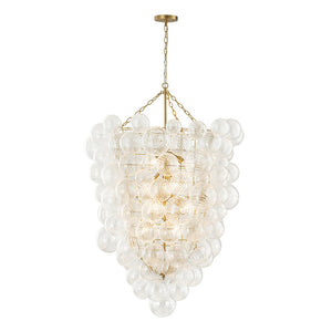 LightFixturesUSA-Luxury Cascade Cluster Ribbed Glass Bubble Entry Chandelier-Chandelier-Brass-