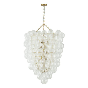 LightFixturesUSA-Luxury Cascade Cluster Ribbed Glass Bubble Entry Chandelier-Chandelier-Brass-