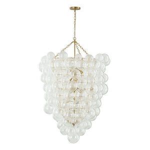 LightFixturesUSA-Luxury Cascade Cluster Ribbed Glass Bubble Entry Chandelier-Chandelier-Brass-