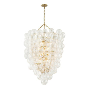 LightFixturesUSA-Luxury Cascade Cluster Ribbed Glass Bubble Entry Chandelier-Chandelier-Brass-