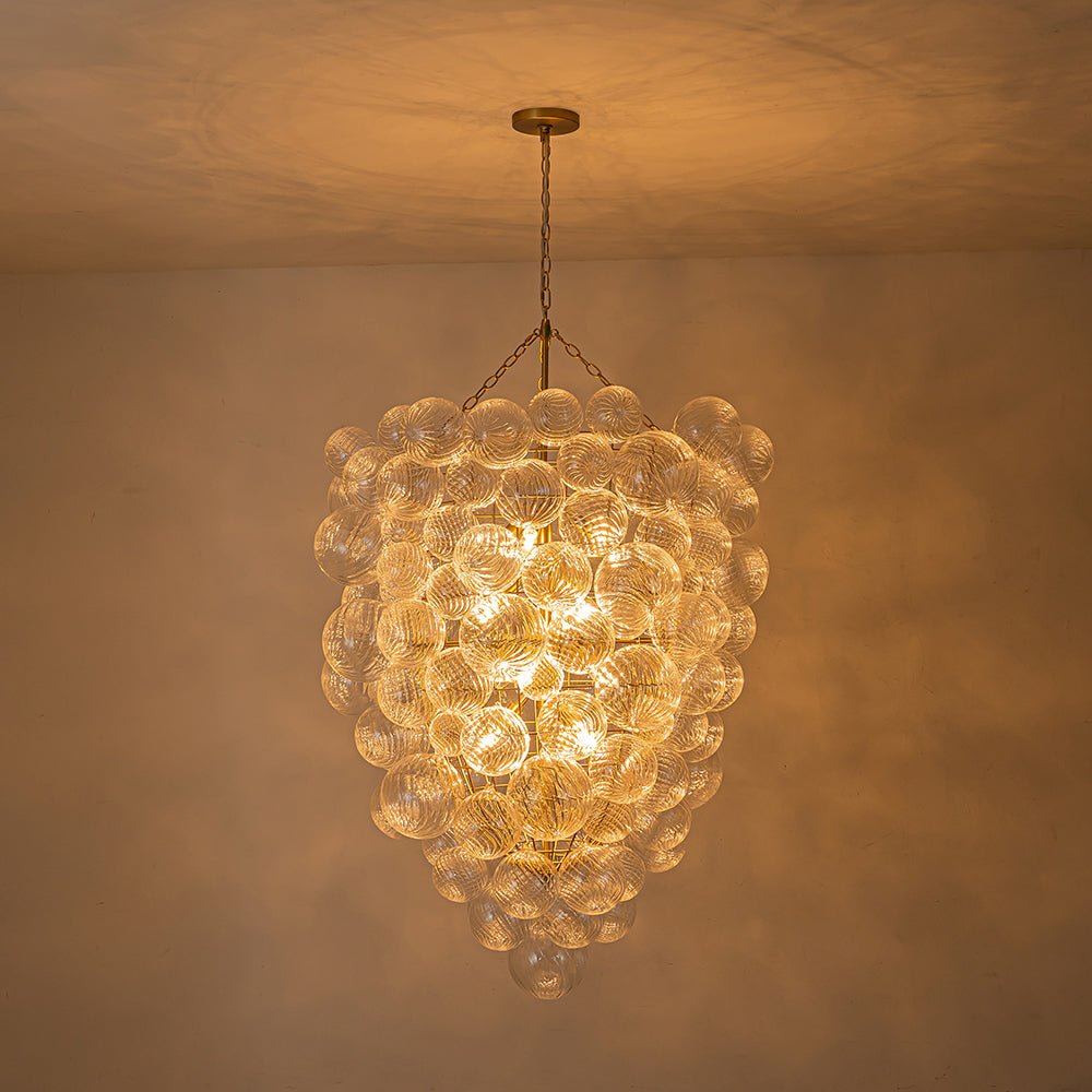 Cascade Cluster Ribbed Glass Bubble Entry Chandelier LightFixturesUSA