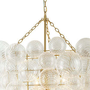 LightFixturesUSA-Luxury Cascade Cluster Ribbed Glass Bubble Entry Chandelier-Chandelier-Brass-