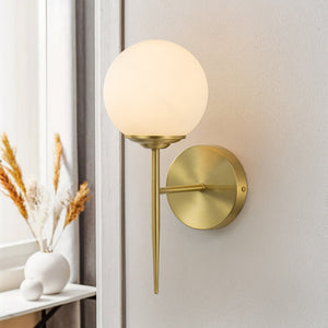 LightFixturesUSA-Mid-Century 1-Light Brass Frosted Glass Globe Wall Sconce-Wall Sconce-Brass-1-Lt (Pre-Order)