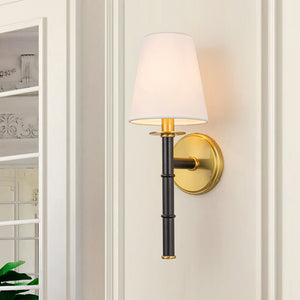 LightFixturesUSA-Mid-Century 1-light Cone Linen Shade Wall Sconce-Wall Sconce-1-Lt-Black+ Gold