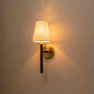 LightFixturesUSA-Mid-Century 1-light Cone Linen Shade Wall Sconce-Wall Sconce-1-Lt-Black+ Gold