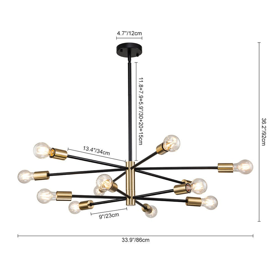 LightFixturesUSA-Mid-century 2-Tier Black Brass Sputnik Chandelier -Chandelier-6-Lt-
