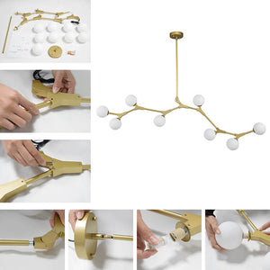 LightFixturesUSA-Mid-century Linear Island Branching Bubble Chandelier-Chandelier-Black-