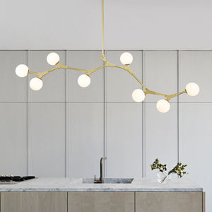 LightFixturesUSA-Mid-century Linear Island Branching Bubble Chandelier-Chandelier-Brass-