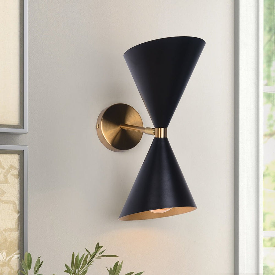 Modern Mid-Century Black Wall Sconce  LightFixturesUSA, Hourglass Wall  Sconce, Up And Down Lights, Mid-Century Wall Lights