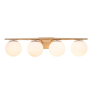 LightFixturesUSA-Mid-century Opal Glass Globe Gold Vanity Light-Wall Sconce-Gold-2-Lt