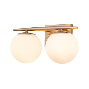 LightFixturesUSA-Mid-century Opal Glass Globe Gold Vanity Light-Wall Sconce-Gold-2-Lt