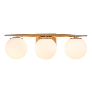 LightFixturesUSA-Mid-century Opal Glass Globe Gold Vanity Light-Wall Sconce-Gold-2-Lt