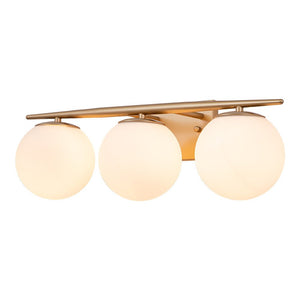 LightFixturesUSA-Mid-century Opal Glass Globe Gold Vanity Light-Wall Sconce-Gold-2-Lt