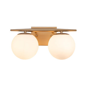 LightFixturesUSA-Mid-century Opal Glass Globe Gold Vanity Light-Wall Sconce-Gold-2-Lt
