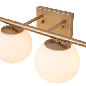 LightFixturesUSA-Mid-century Opal Glass Globe Gold Vanity Light-Wall Sconce-Gold-2-Lt