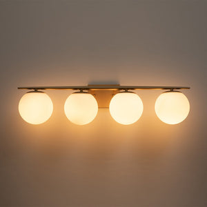 LightFixturesUSA-Mid-century Opal Glass Globe Gold Vanity Light-Wall Sconce-Gold-2-Lt