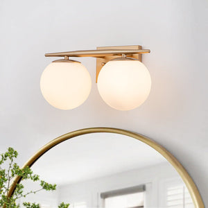 LightFixturesUSA-Mid-century Opal Glass Globe Gold Vanity Light-Wall Sconce-Gold-2-Lt