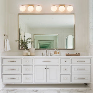 LightFixturesUSA-Mid-century Opal Glass Globe Gold Vanity Light-Wall Sconce-Gold-4-Lt