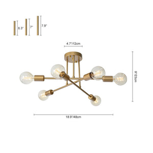 LightFixturesUSA-Mid-century Sputnik Semi Flush Mount Chandelier-Ceiling Light--