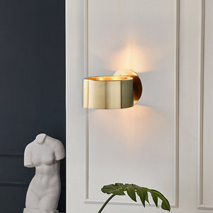 LightFixturesUSA-Minimalist 1-Light Brass Drum Wall Light-Wall Sconce--