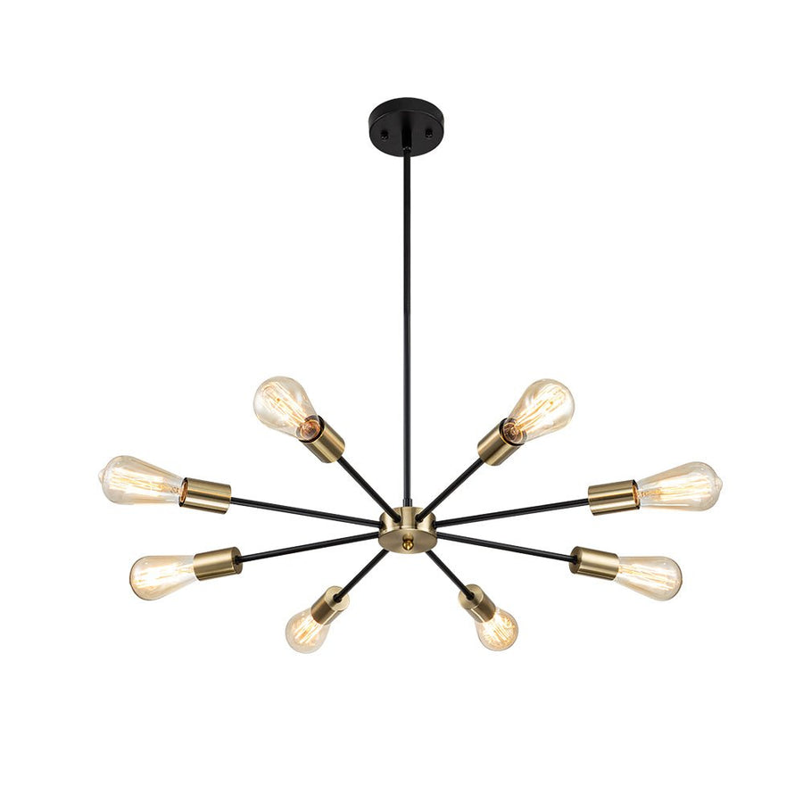LightFixturesUSA-Minimalist Mid-Century Linear Sputnik Light Fixture-Chandelier-6-Lt-Black+Brass
