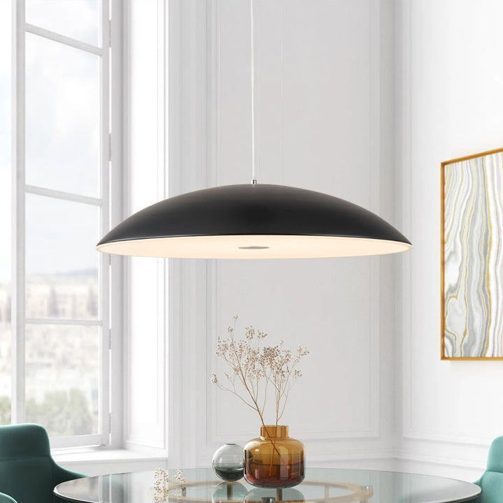 LightFixturesUSA-Minimalist Wide Flat Dome Dimmable LED Pendant Light-Chandelier-Black (Pre-Order)-