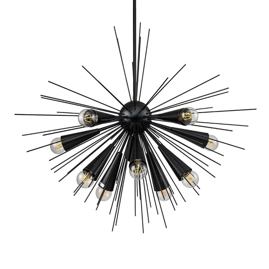 LightFixturesUSA-Modern 10-Light Sunburst Sputnik Chandelier-Chandelier-Black-