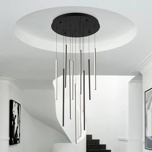 LightFixturesUSA-Modern 12-Light Black Cluster Tube LED Pendant Light-Chandelier-Black-